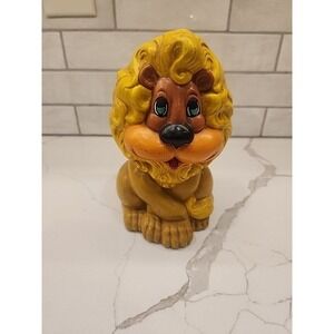 Vintage 1970s Hand Painted Ceramic Lion Decor Nursery Room Atlantic Mold 8" Tall